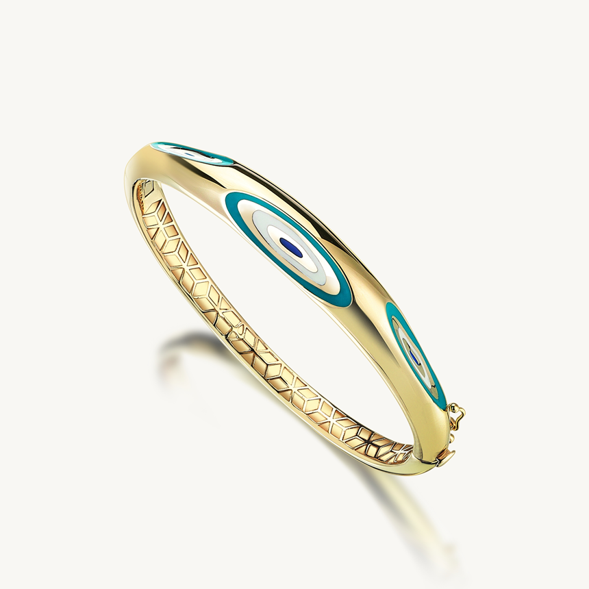 Cetaş Fortuna Kelepçe 14 Ayar Altın Mavi-Beyaz Mineli