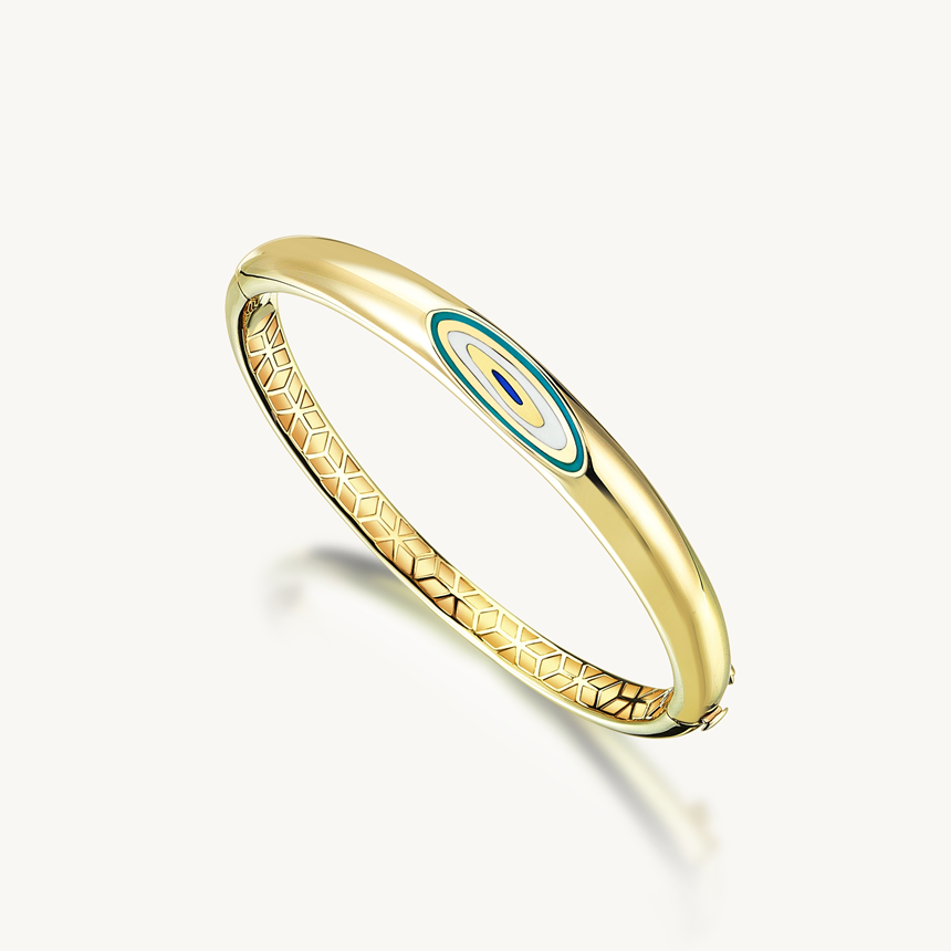 Cetaş Fortuna Kelepçe 14 Ayar Sarı Altın Mavi-Beyaz Mineli