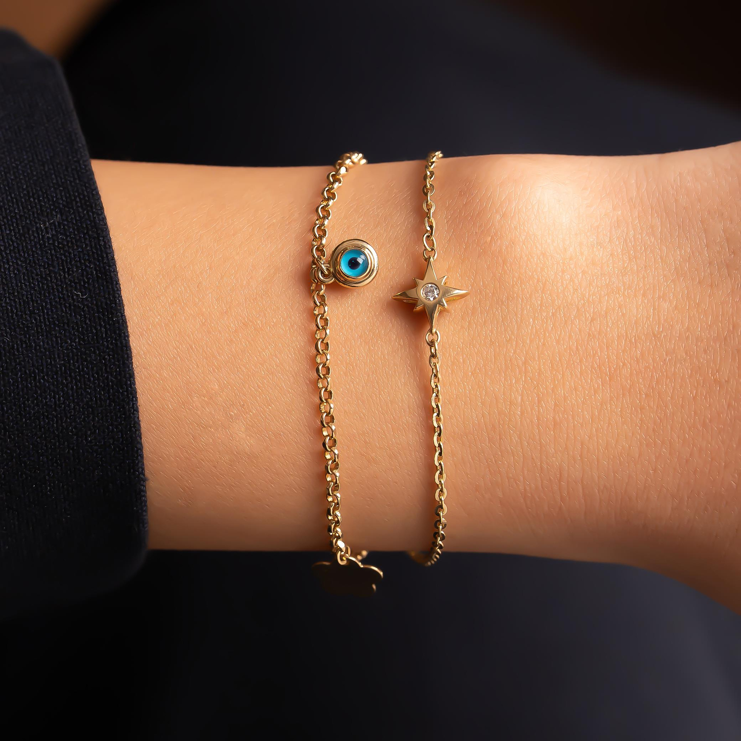 Cetaş Nazar Boncuklu  Bileklik 14 Ayar Altın