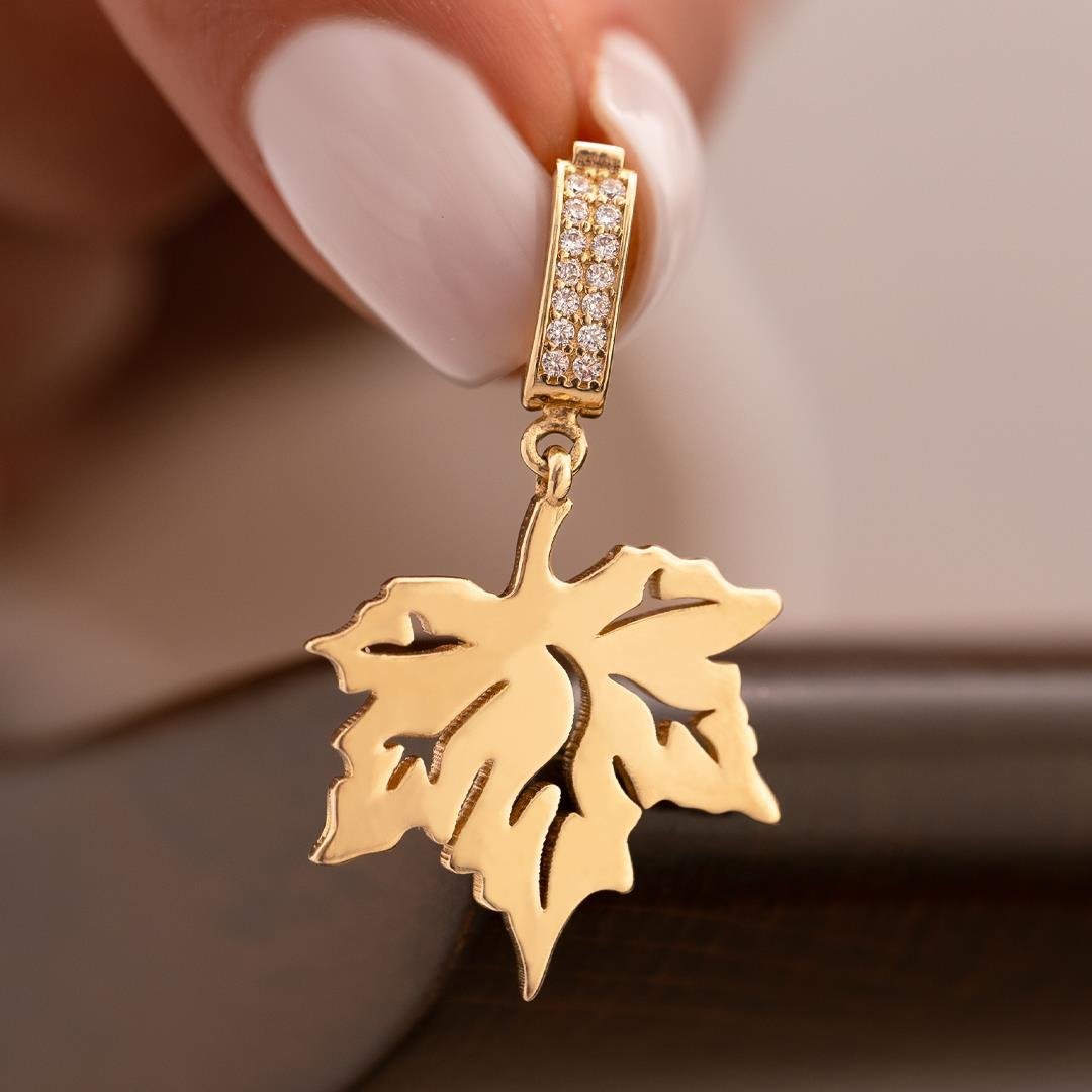 Çınar Yaprak 14 Ayar Altın Charm Kolye Ucu