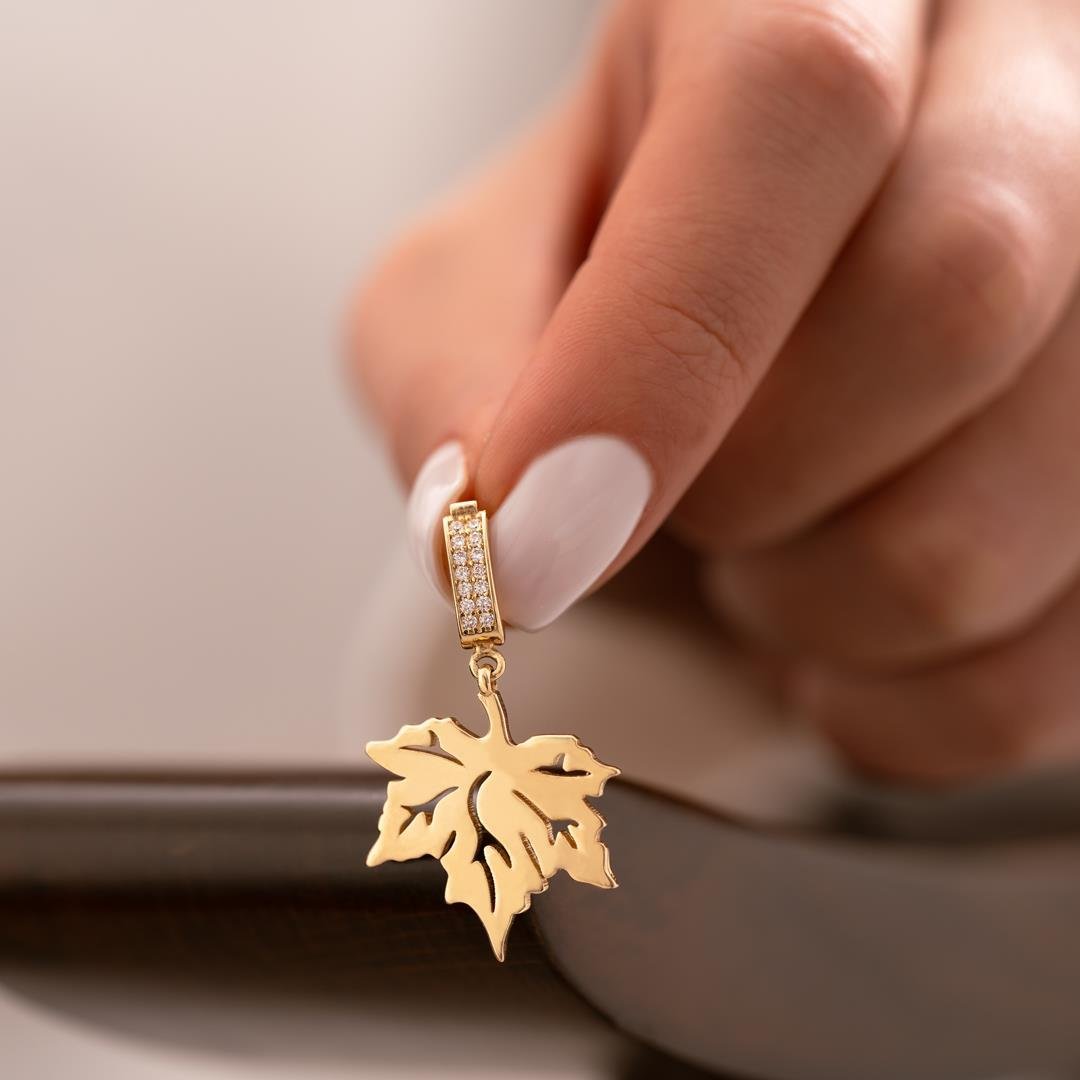 Çınar Yaprak 14 Ayar Altın Charm Kolye Ucu