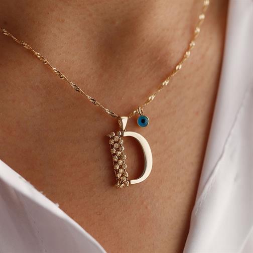 D Harfi Dorika Toplu 14 Ayar Altın Kolye