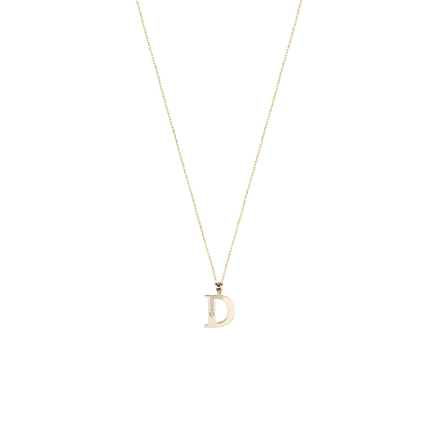 D Harfi Taşlı 14 Ayar Altın Kolye Ucu