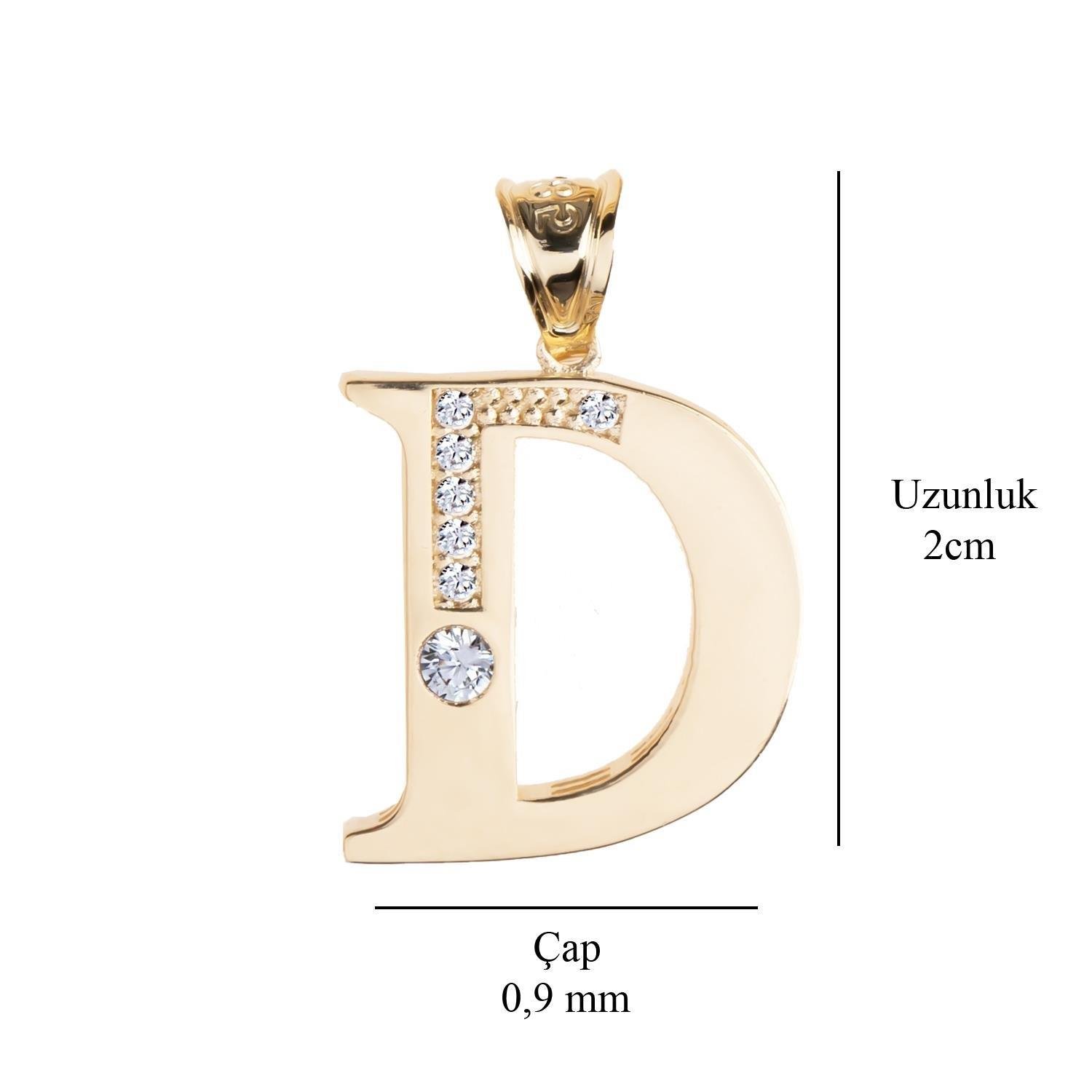 D Harfi Taşlı 14 Ayar Altın Kolye Ucu