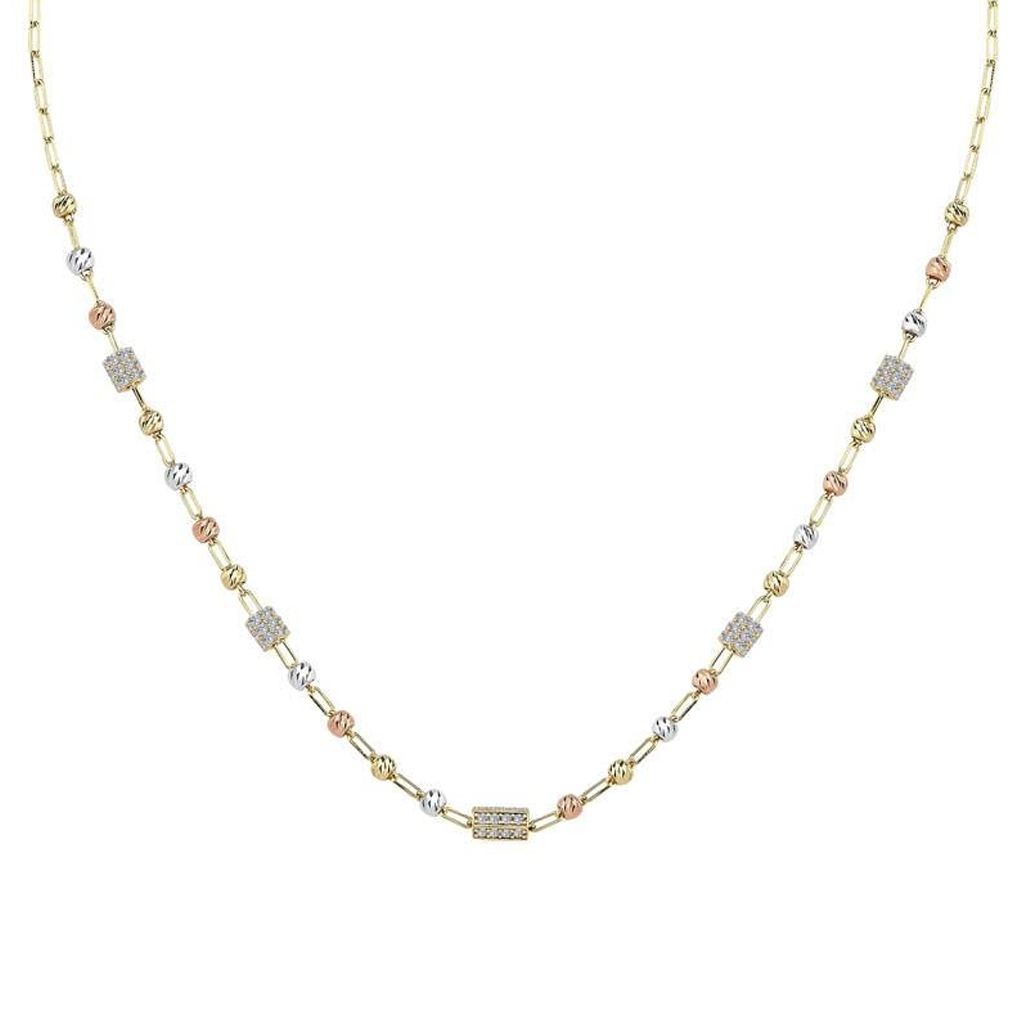 Üç Renk Dorika Taşlı Kolye 14 Ayar Altın