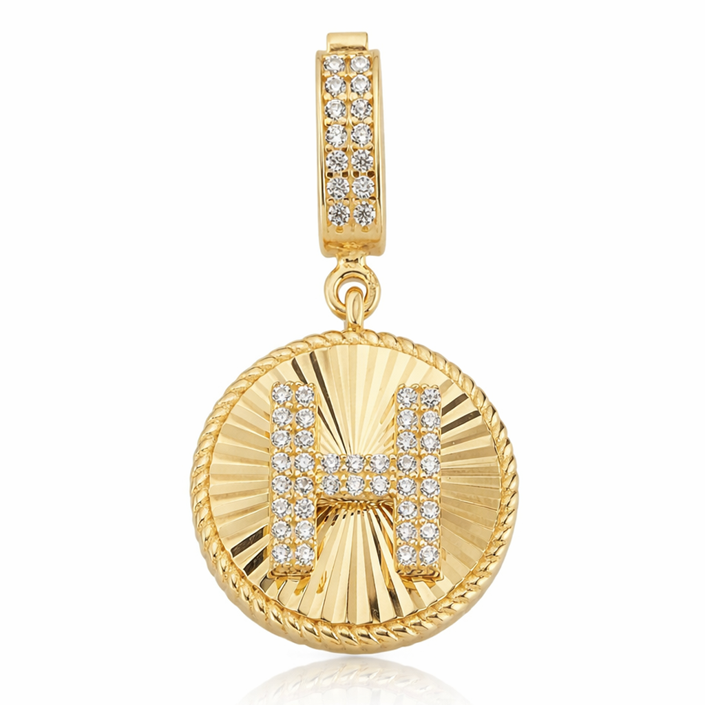 H Harfi Taşlı Yuvarlak 14 Ayar Kolye Ucu