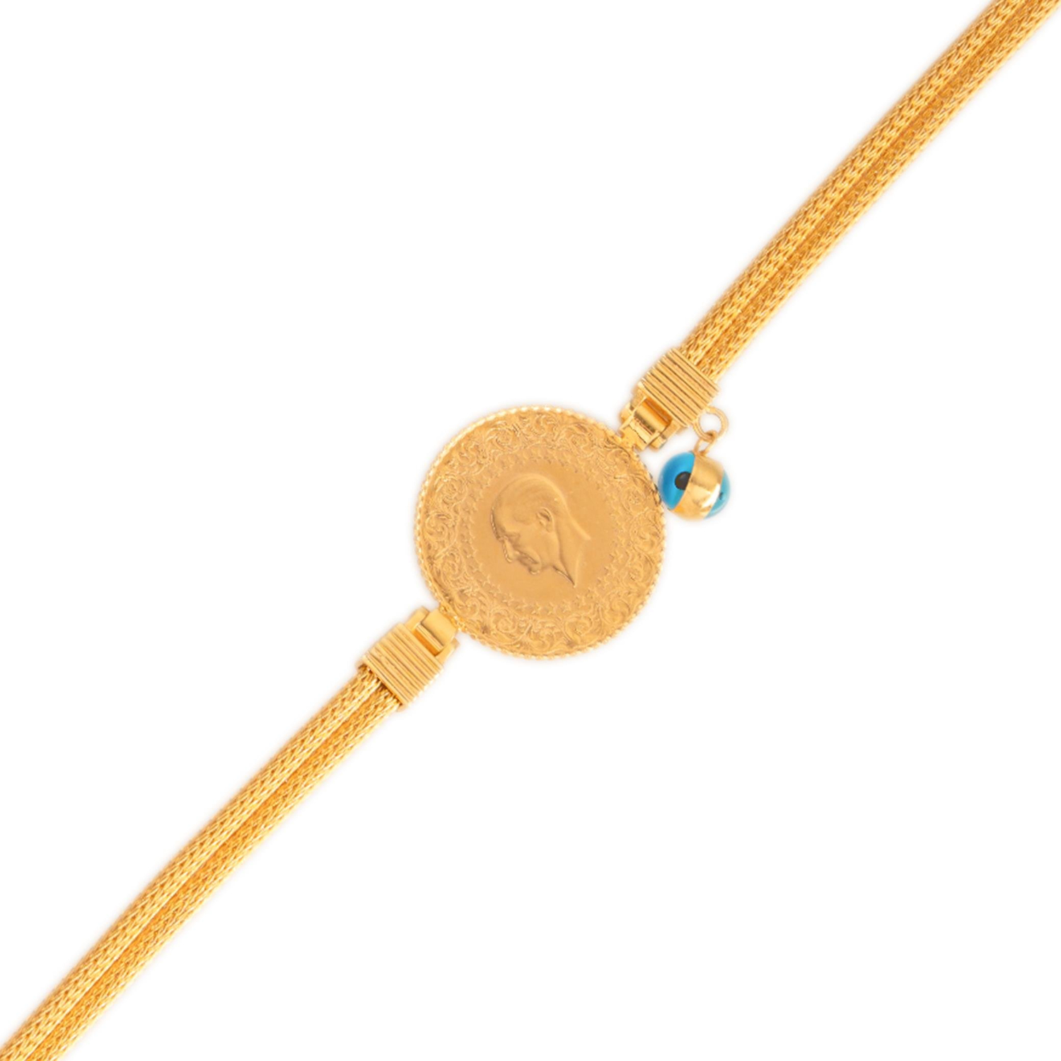 Hasır İki Sıralı Çeyrekli Bileklik 14 Ayar Altın