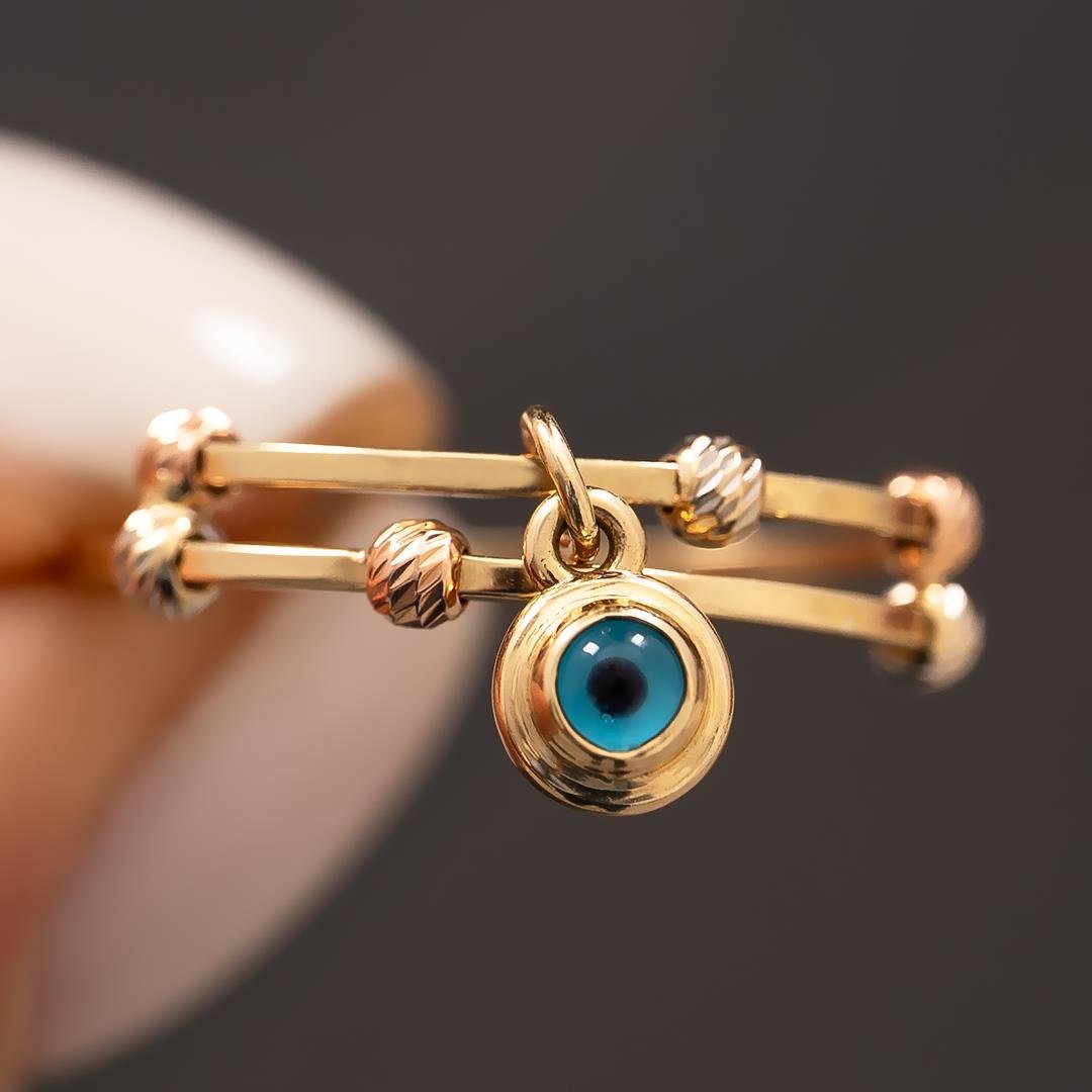 Cetaş İki Sıra Nazar Sallantılı Altın Yüzük