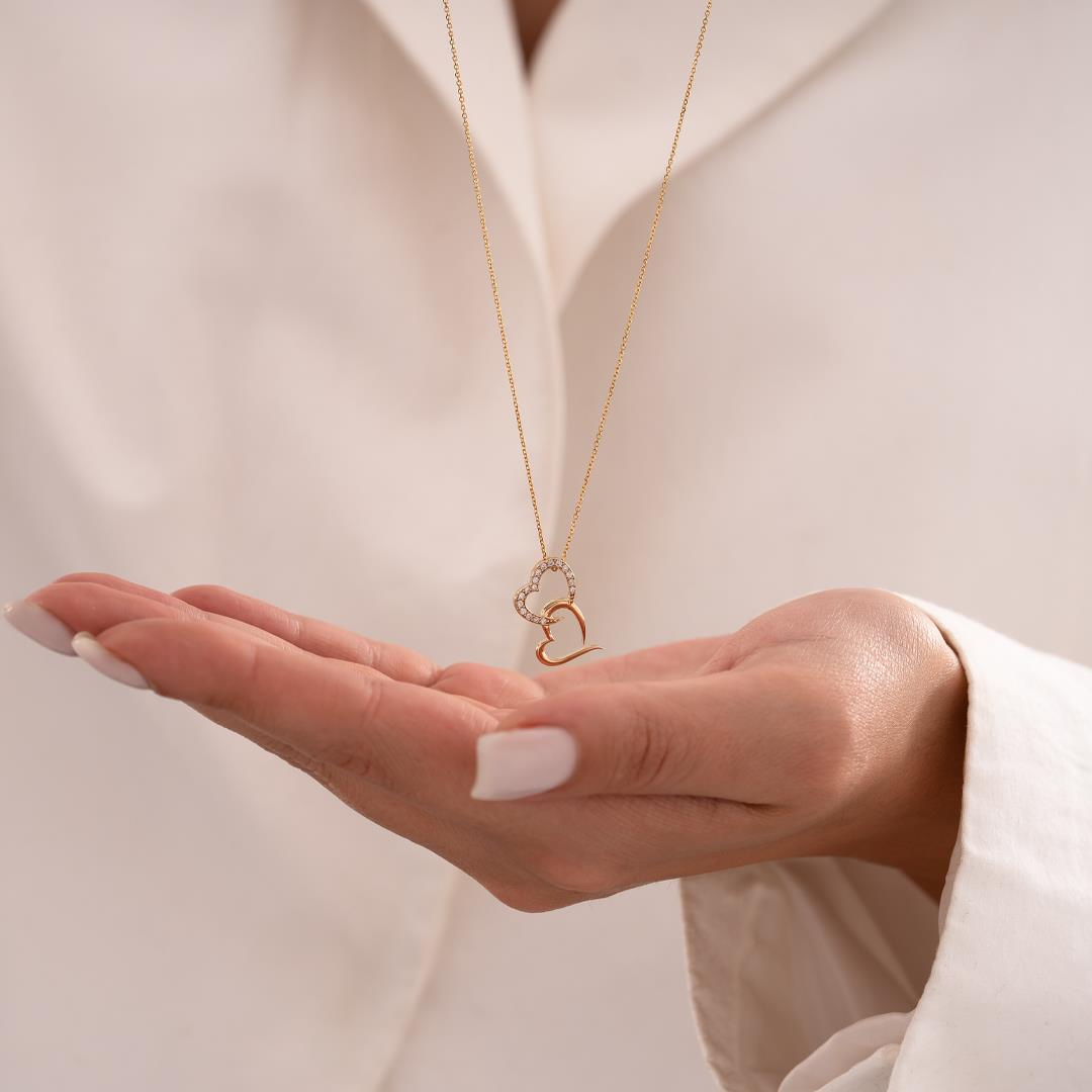 İkili Kalpli 14 Ayar Altın Kolye