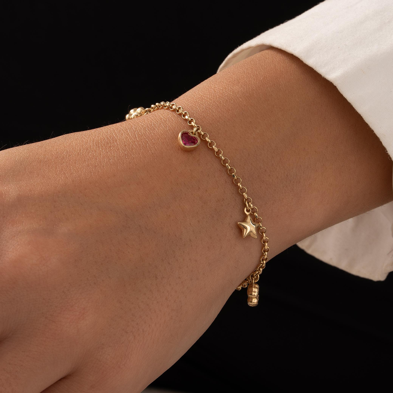 Cetaş Kırmızı Kalpli Bileklik 14 Ayar Altın