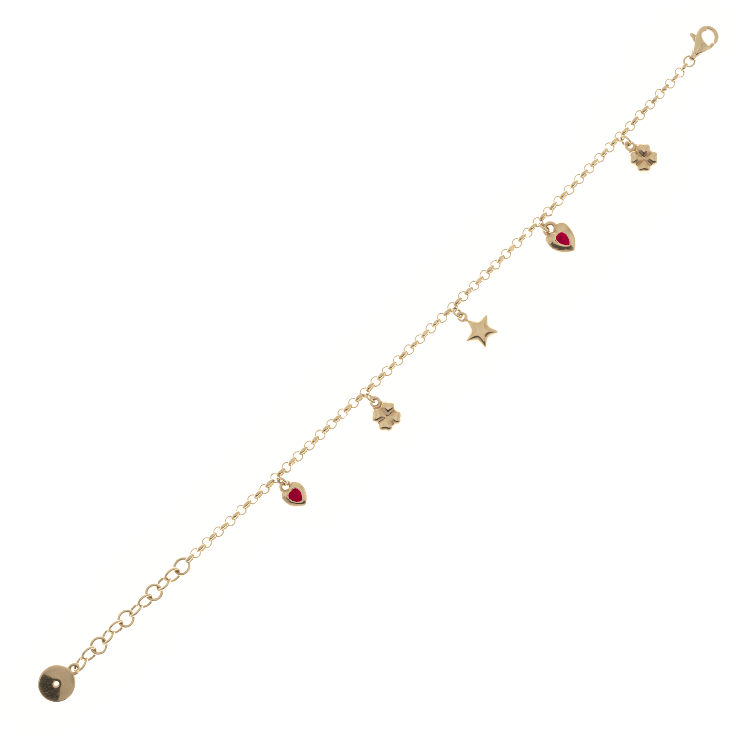 Cetaş Kırmızı Kalpli Bileklik 14 Ayar Altın