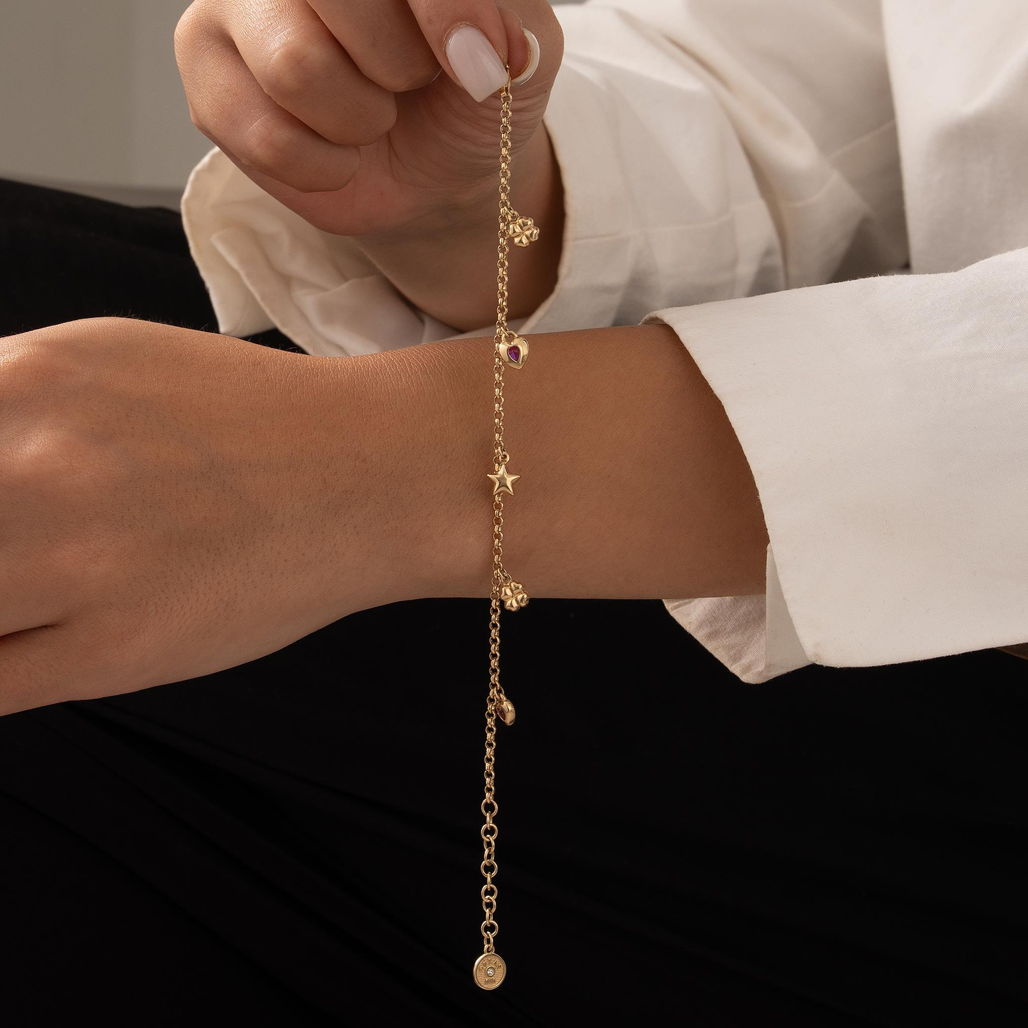 Cetaş Kırmızı Kalpli Bileklik 14 Ayar Altın