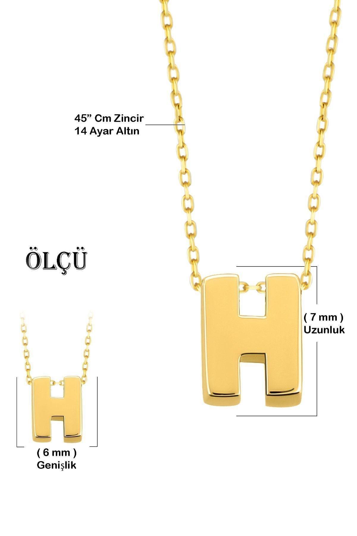 Minimal 0.7 Mm H Harfli Kolye 14 Ayar Altın