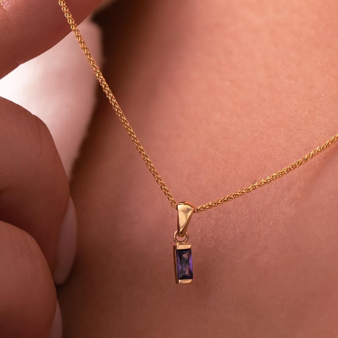 Minimal Mor Taşlı 14 Ayar Altın Kolye