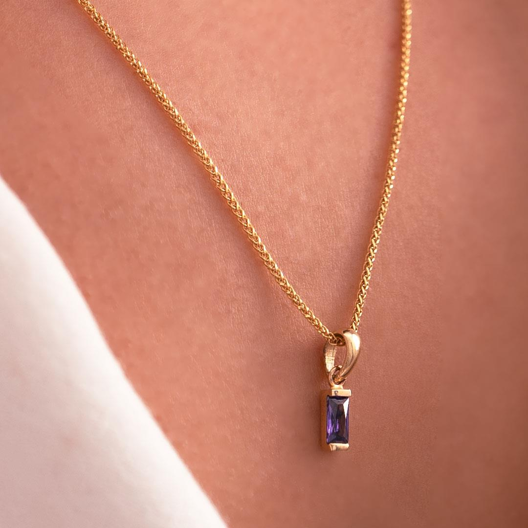 Minimal Mor Taşlı 14 Ayar Altın Kolye