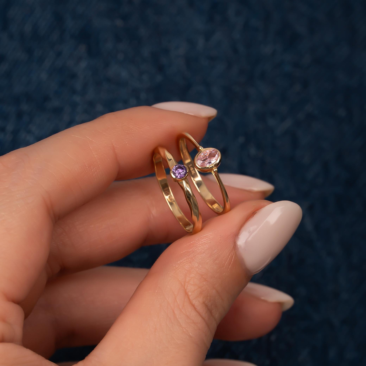 Mor Taşlı Burgu 14 Ayar Altın Yüzük