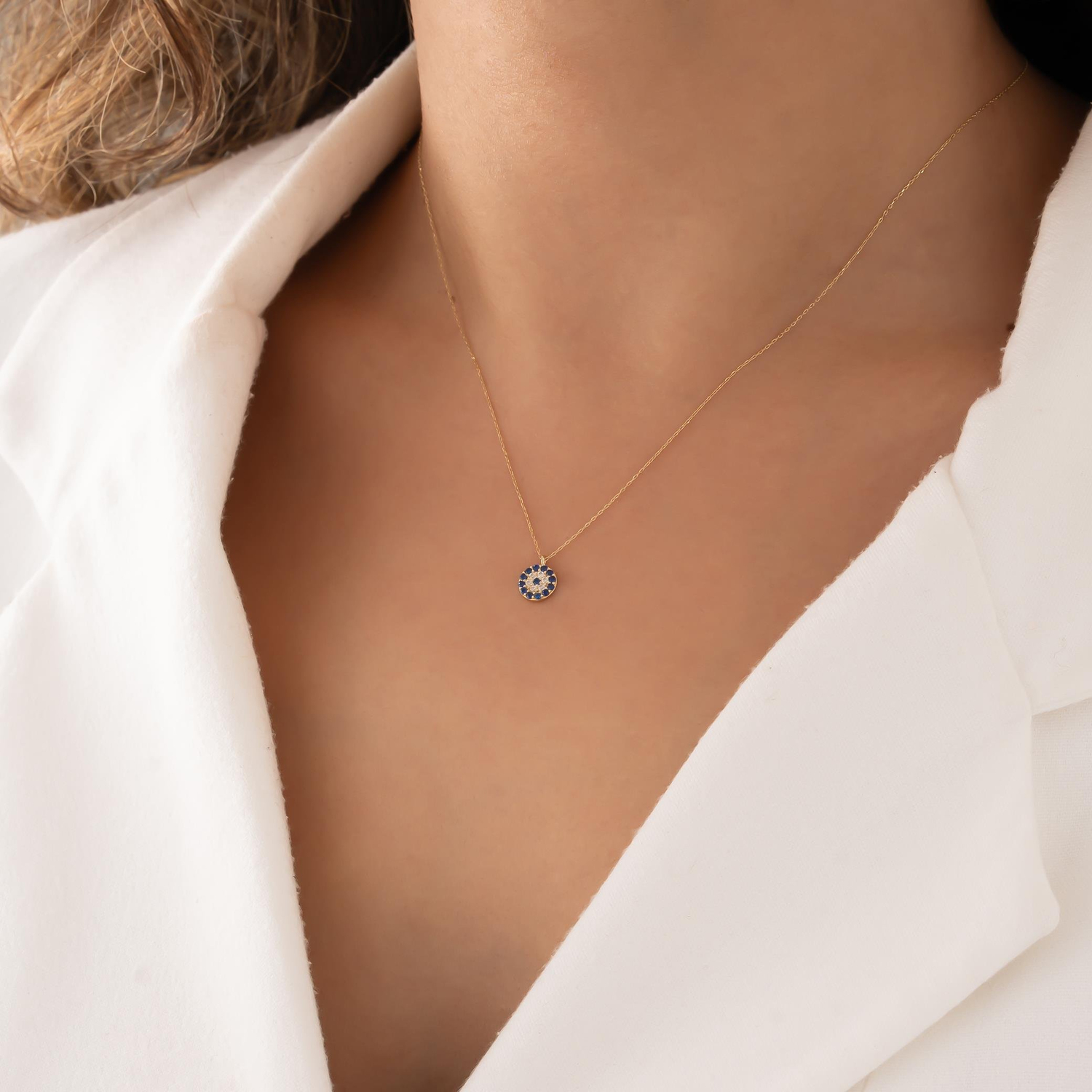 Nazar Boncuklu Kolye Altın 14 Ayar