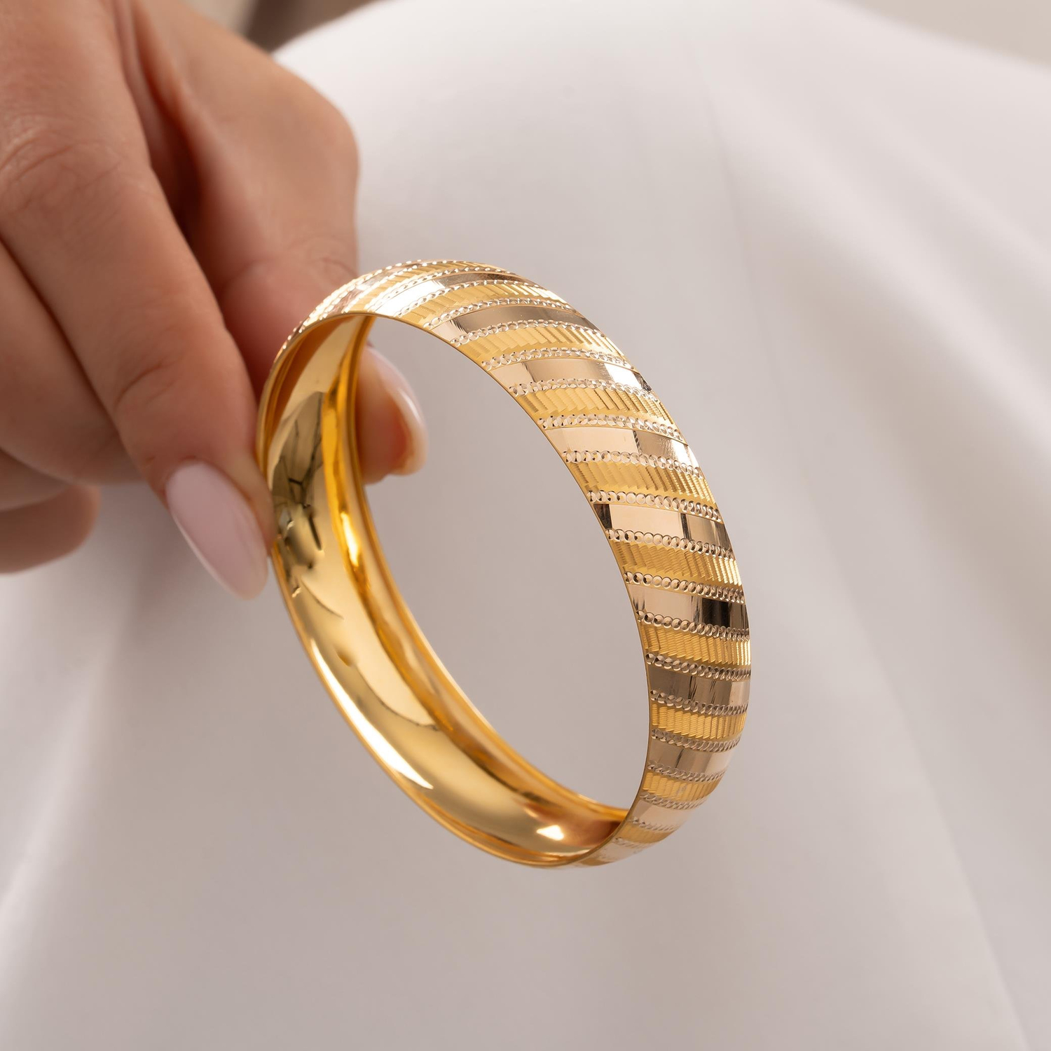 Şerit Yatay Çizgili 14 Ayar Altın Bilezik