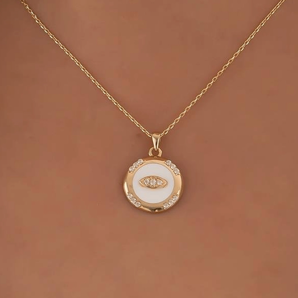 Taşlı Beyaz Mineli 14 Ayar Altın Kolye