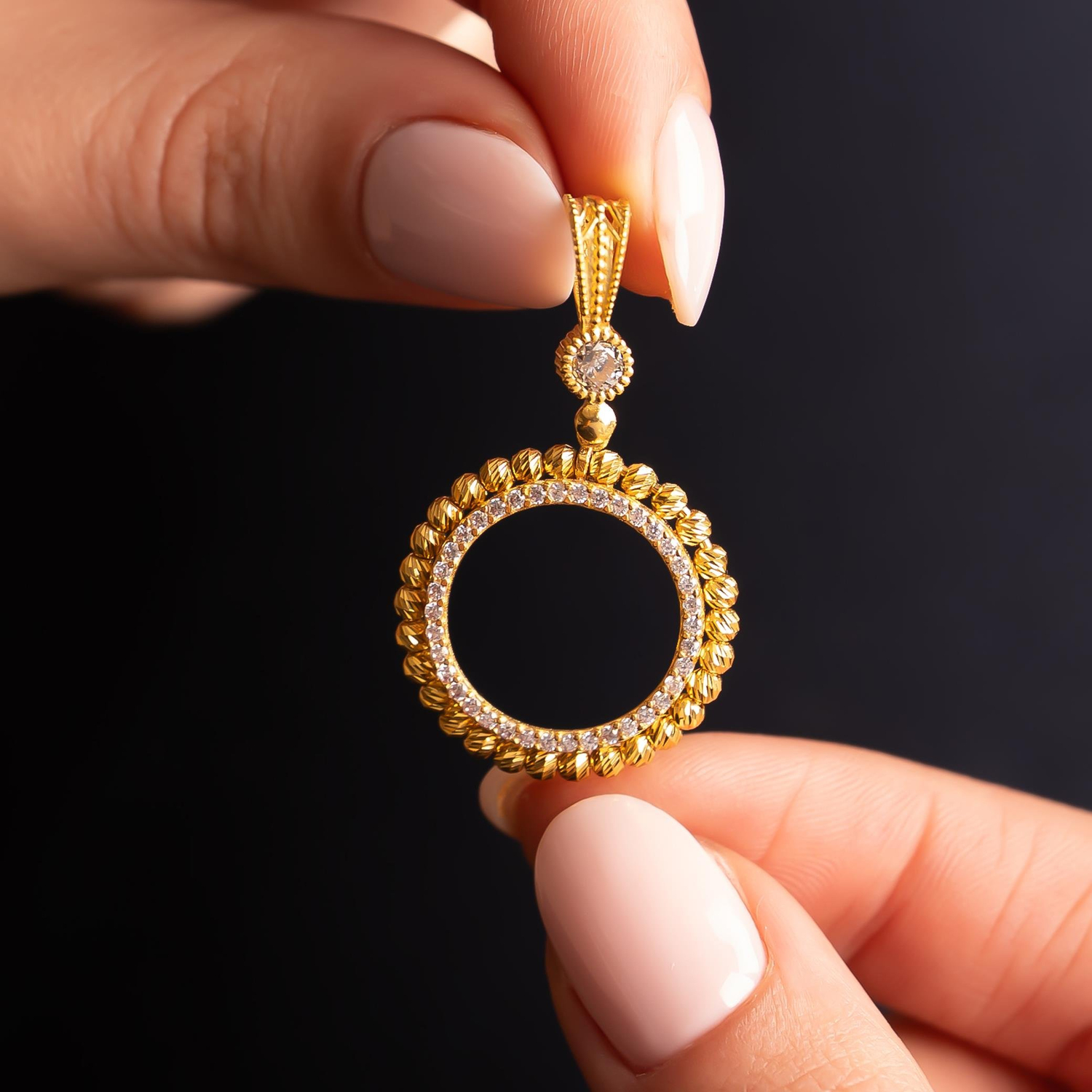 Taşlı Dorikalı Çeyrek Altın Çerçevesi 14 Ayar Altın