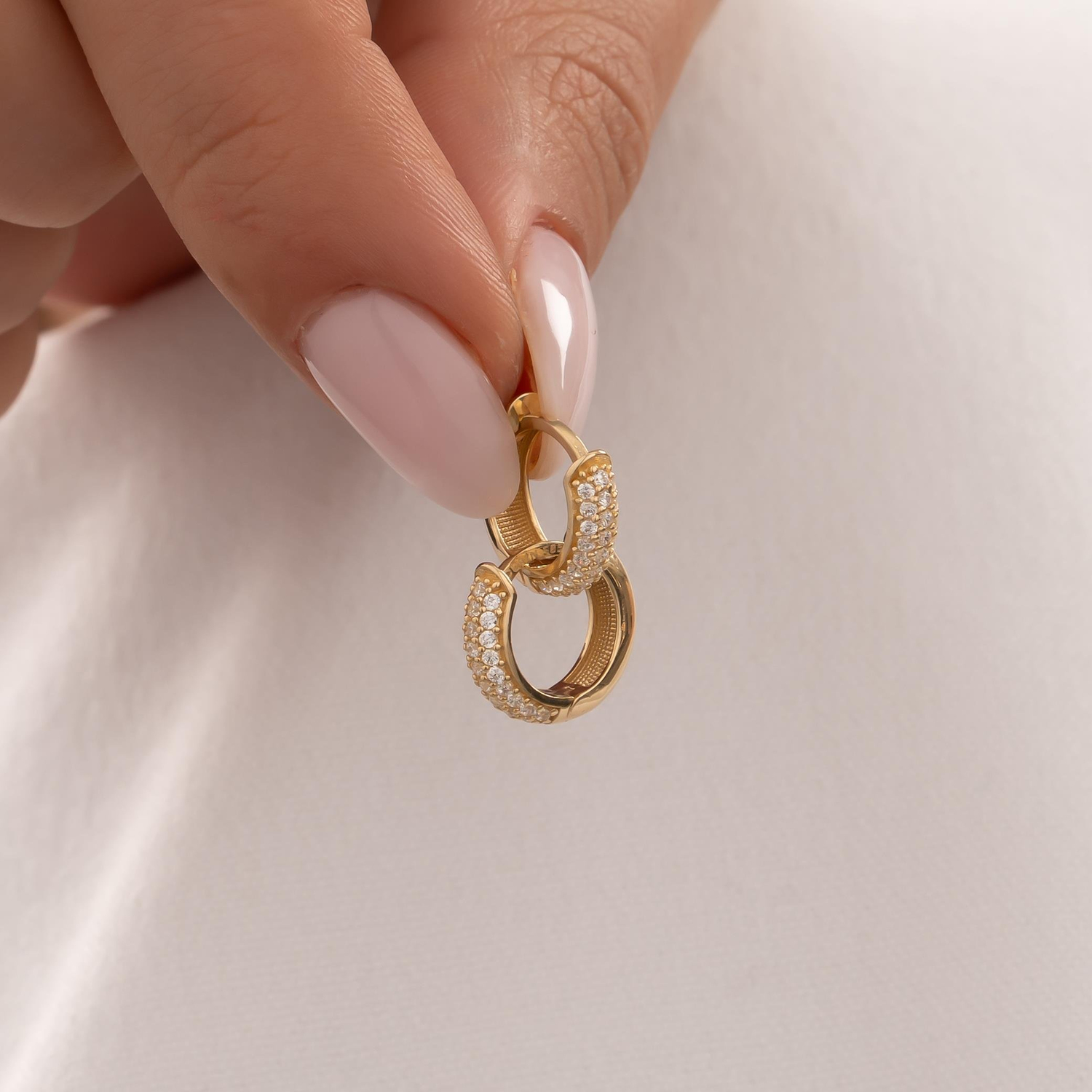 Taşlı Halka Küpe 14 Ayar Altın