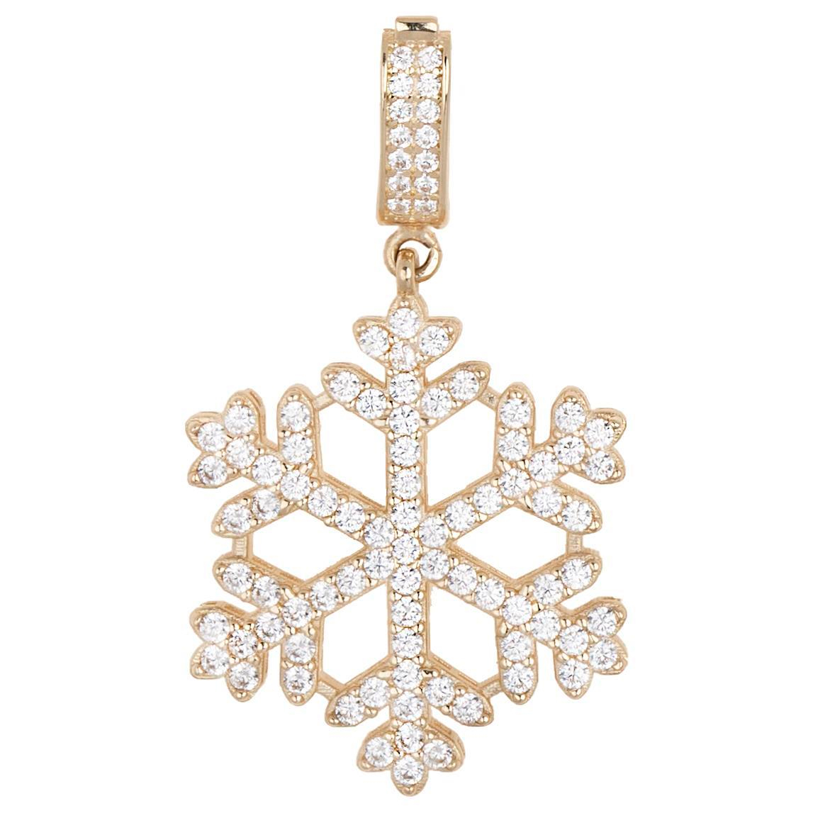 Taşlı Kar Tanesi Klipsli 14 Ayar Kolye Ucu 3,5 Cm