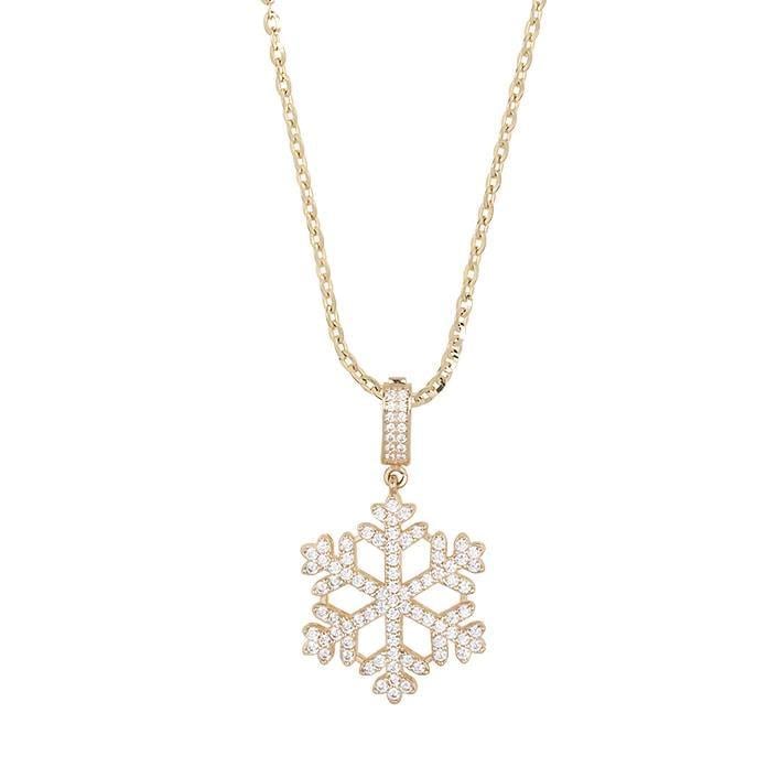 Taşlı Kar Tanesi Klipsli 14 Ayar Kolye Ucu 3,5 Cm