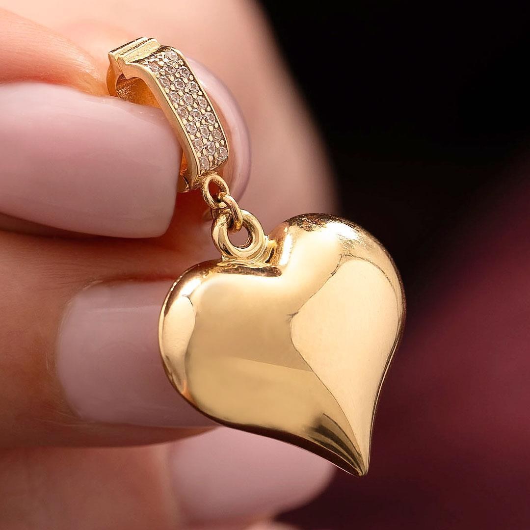 14 Ayar Altın Taşlı Klips Kalp Kolye Ucu