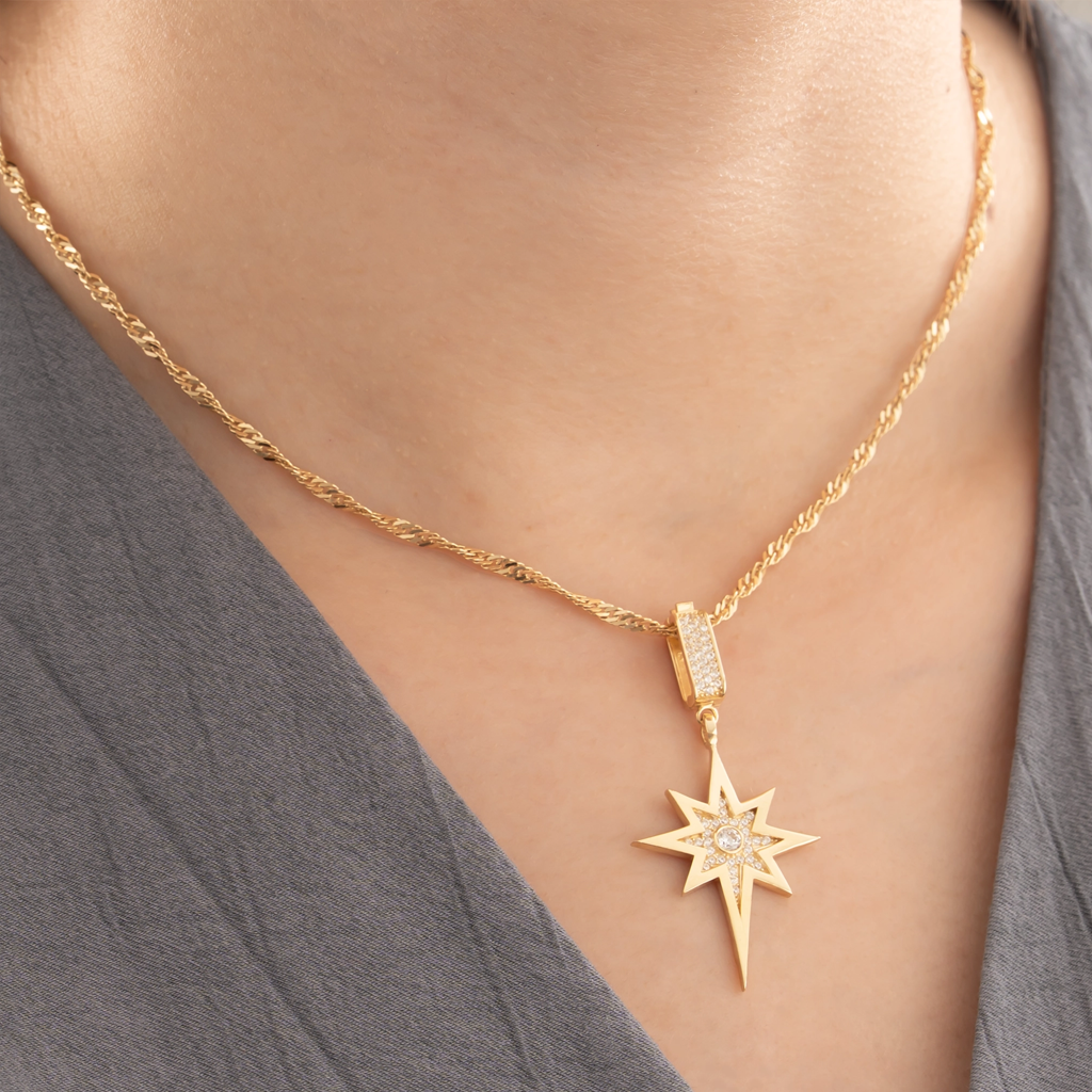Taşlı Kuzey Yıldızı 14 Ayar Altın Kolye