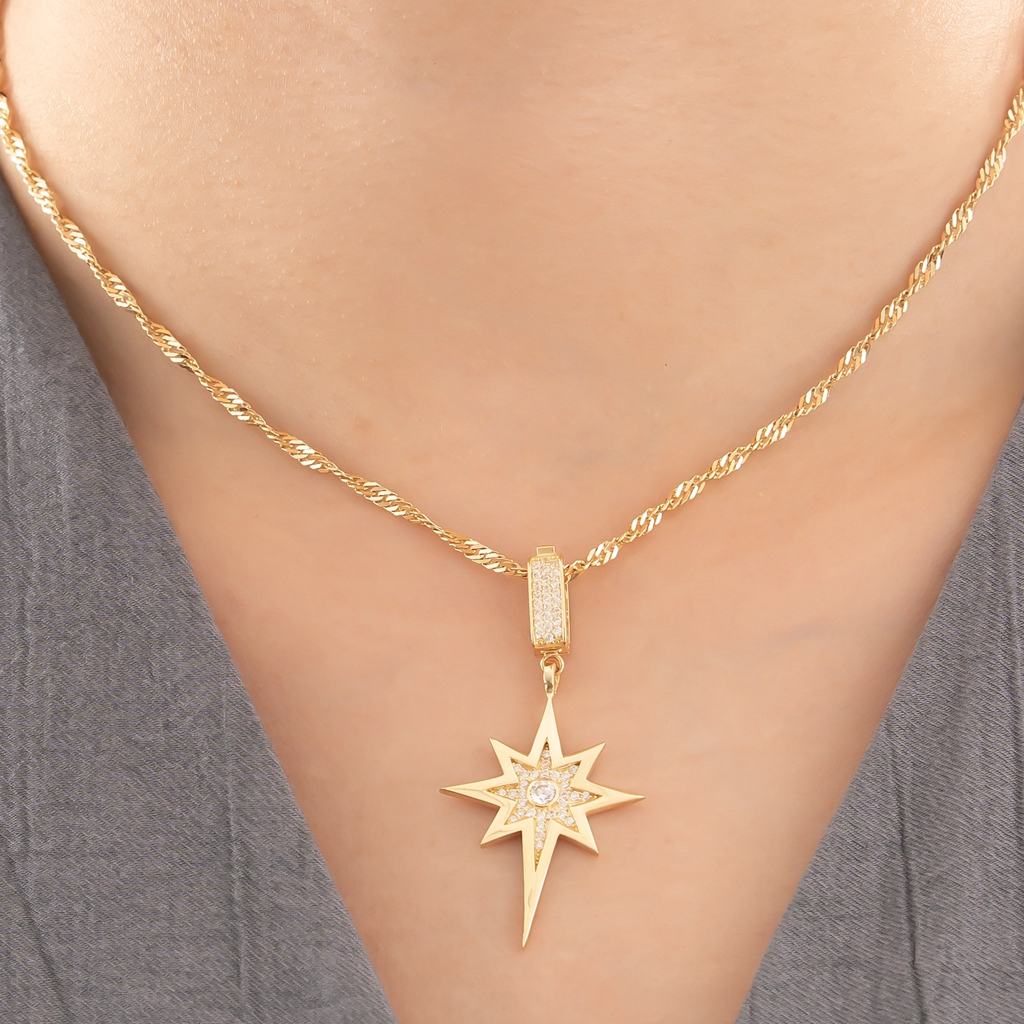 Taşlı Kuzey Yıldızı 14 Ayar Altın Kolye