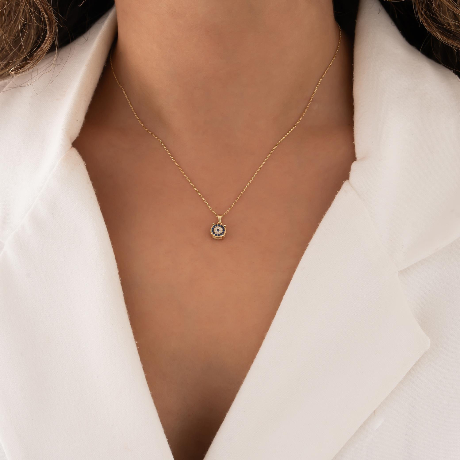 Taşlı Nazar Boncuğu 14 Ayar Altın Kolye