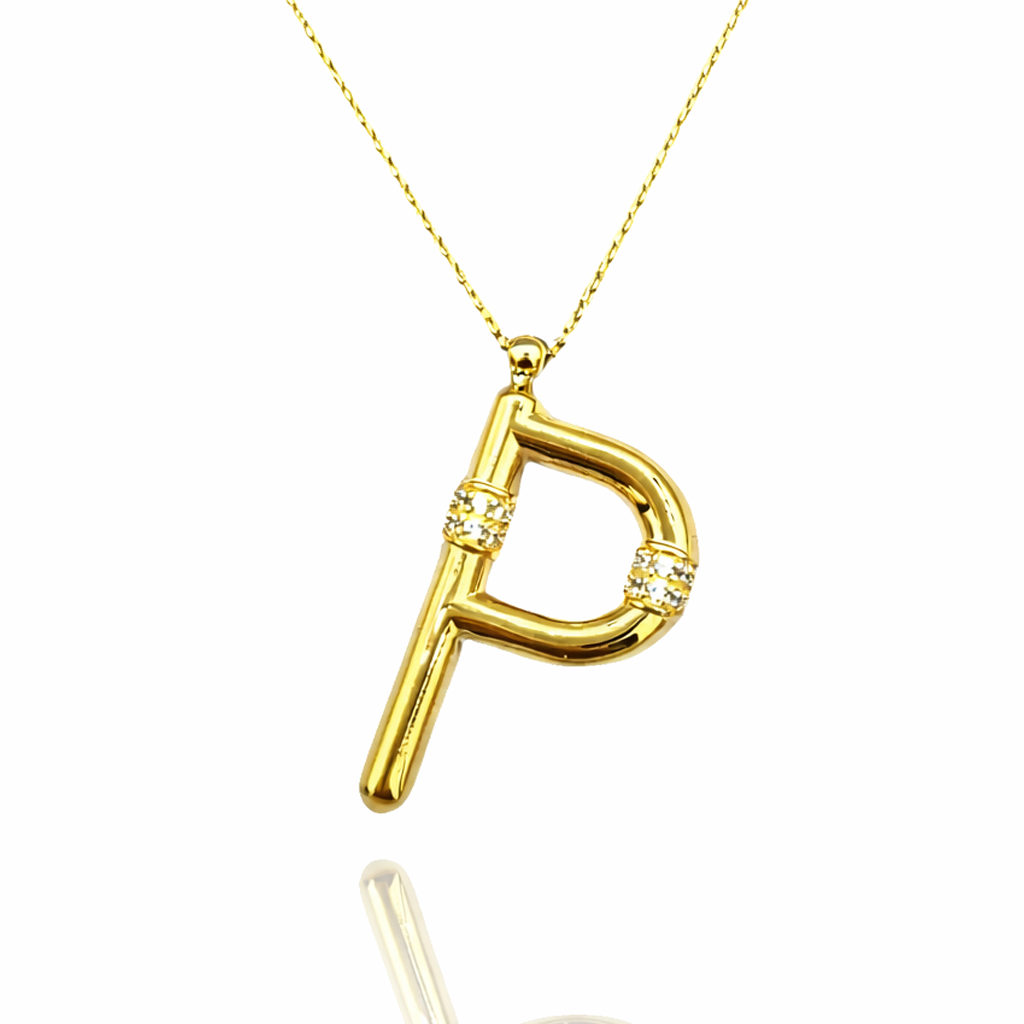 Taşlı P Harfi 14 Ayar Altın Kolye