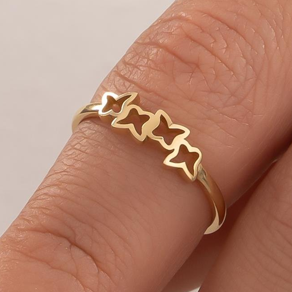 Taşsız Kelebek Figürlü 14 Ayar Altın Yüzük