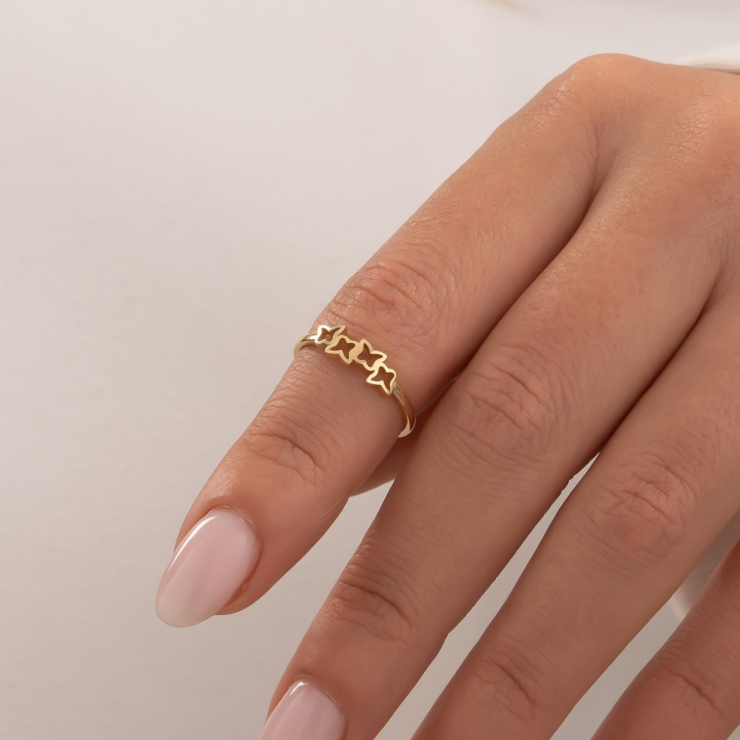 Taşsız Kelebek Figürlü 14 Ayar Altın Yüzük