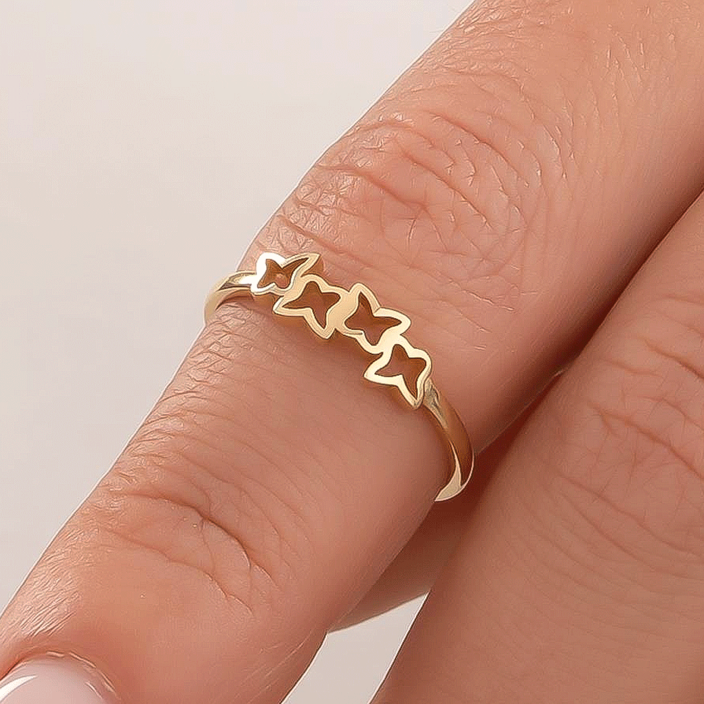 Taşsız Kelebek Figürlü 14 Ayar Altın Yüzük