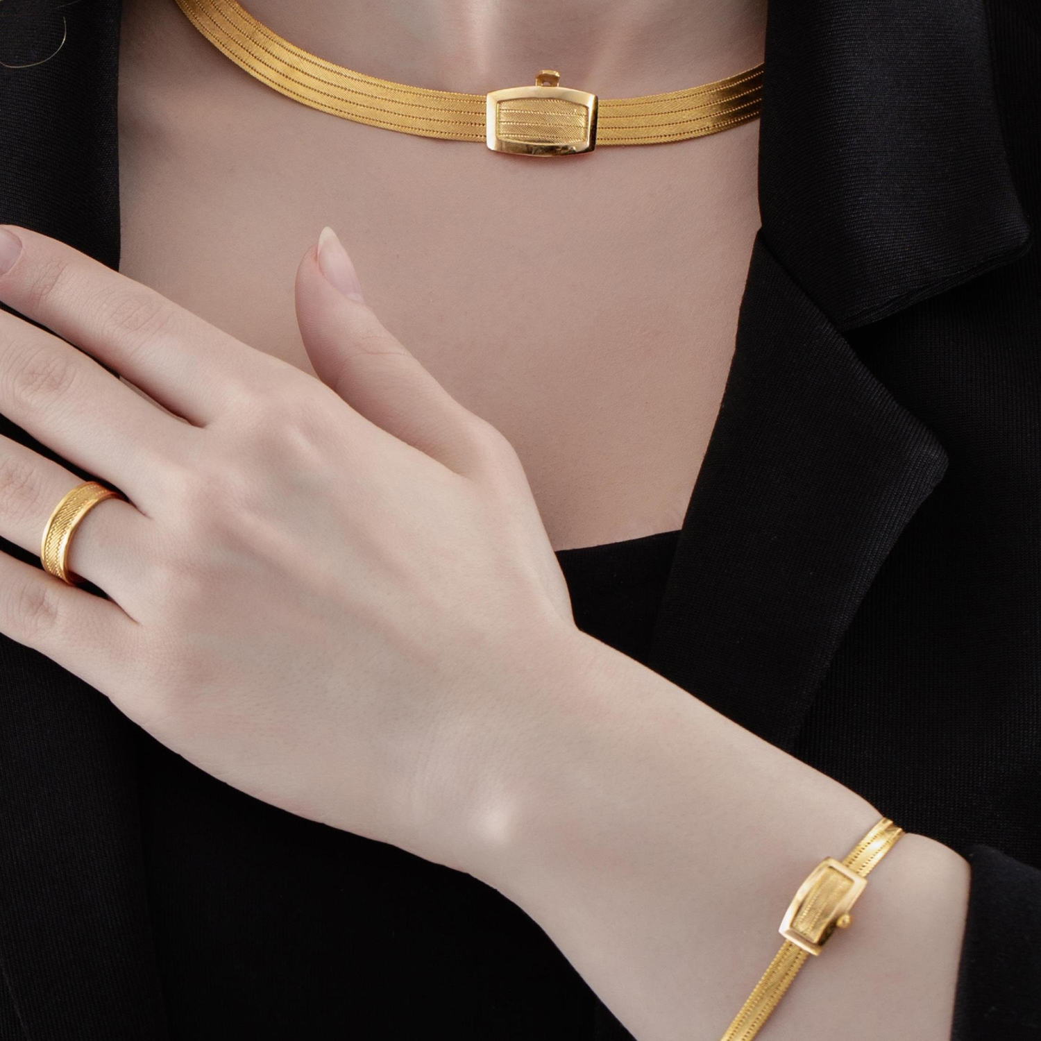 Trabzon Hasır Altın Bileklik Klasik Toka 3 Sıra 14 Ayar Altın