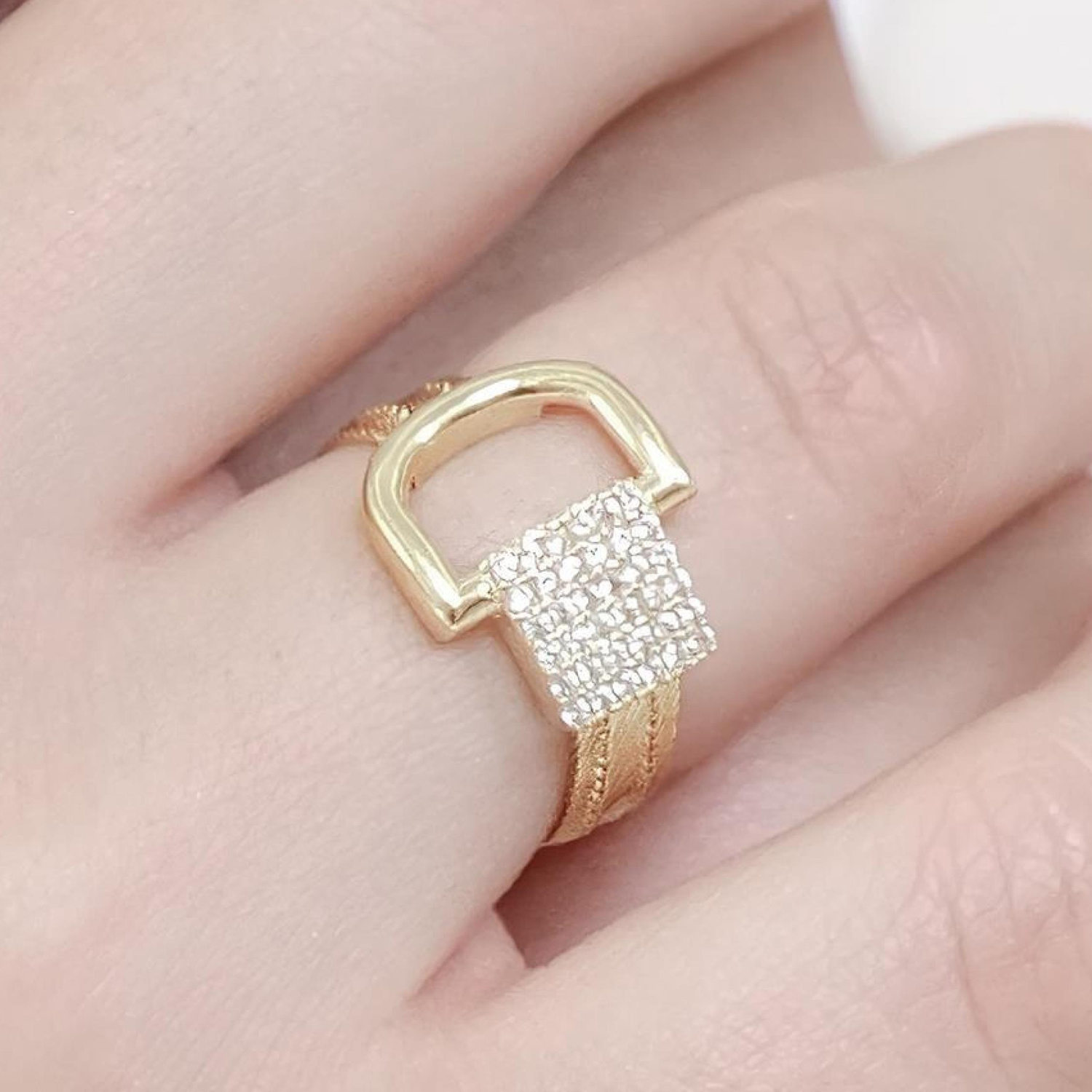 Trabzon Hasır Modern Kemer Model 14 Ayar 3 Sıra Altın Yüzük Yeşil