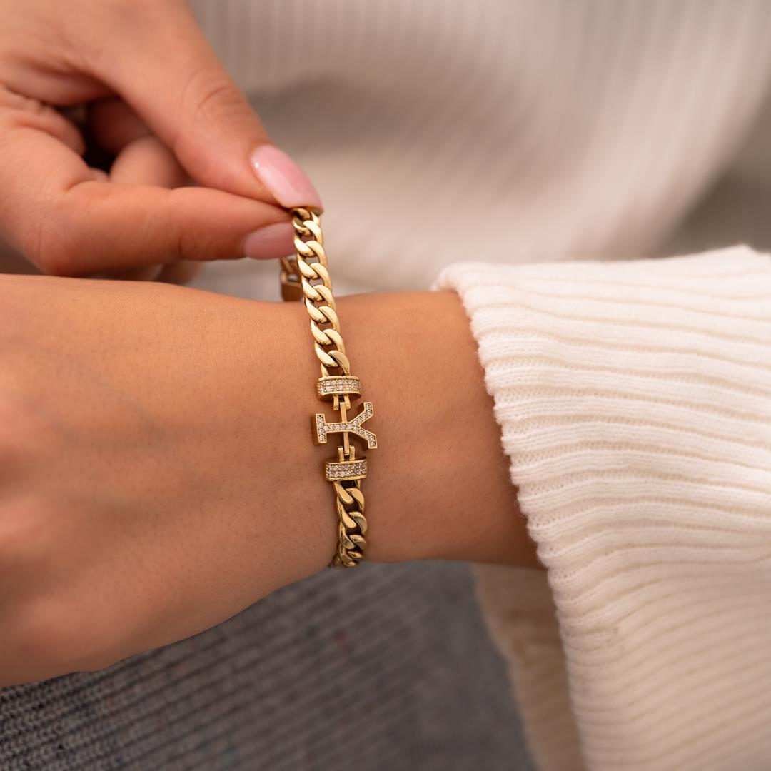 Y Harfli Taşlı 14 Ayar Altın Bileklik