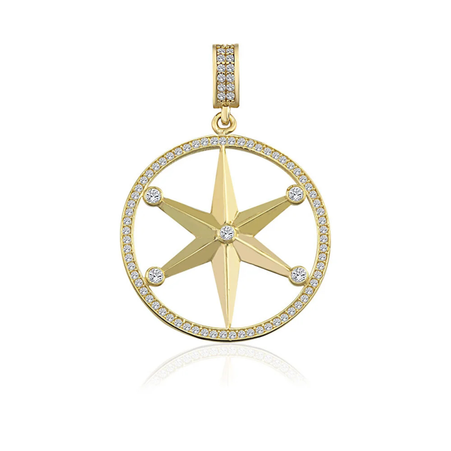 Yuvarlak Pusula Kutup Yıldızı Kolye Ucu 14 Ayar Altın
