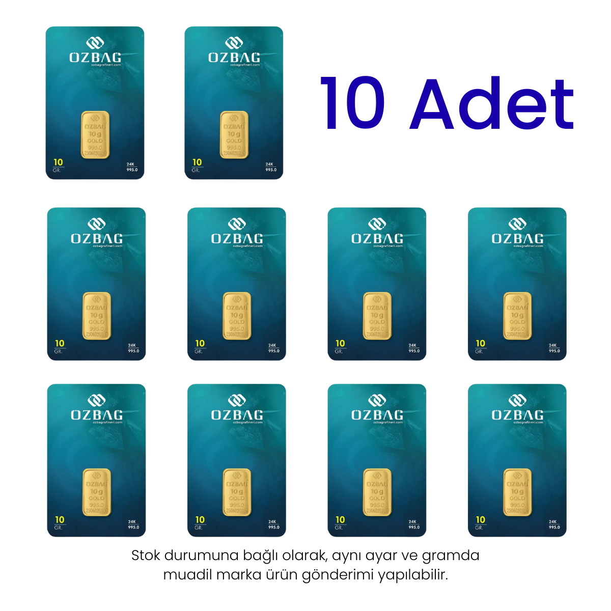 10 Adet 10 Gr 24 Ayar Gram Altın