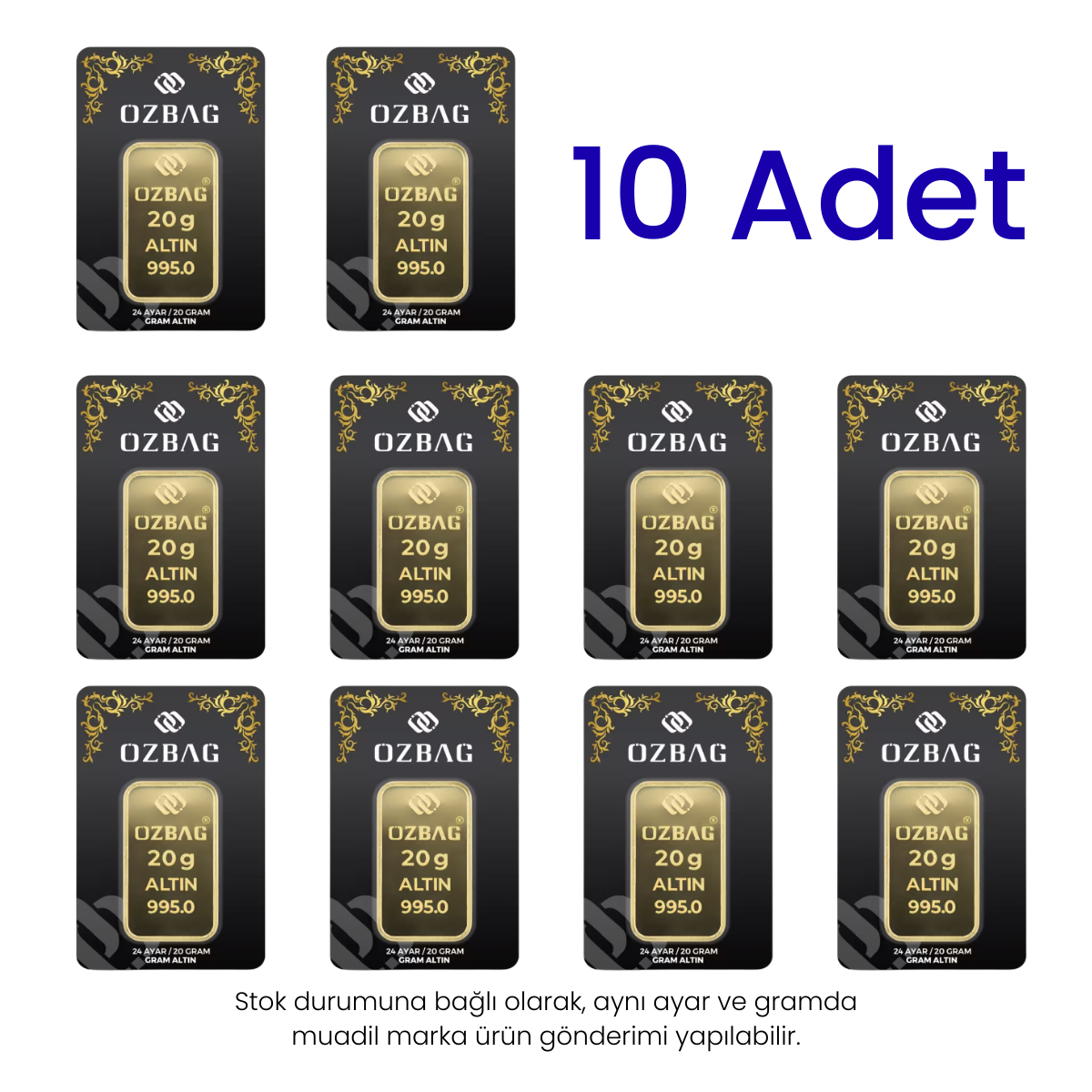 10 Adet 20 Gr 24 Ayar Gram Altın