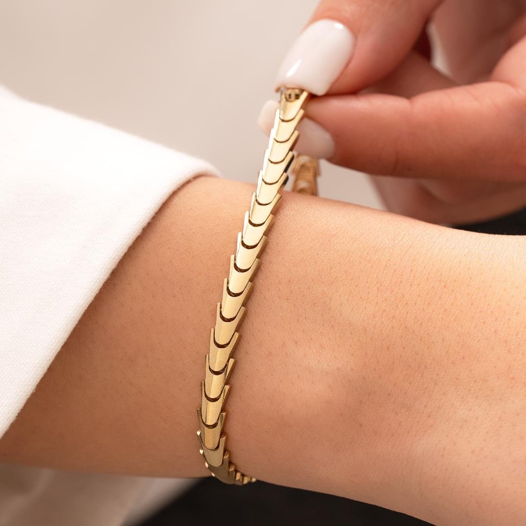 14 Ayar Altın Dalga Model Tasarım Bileklik