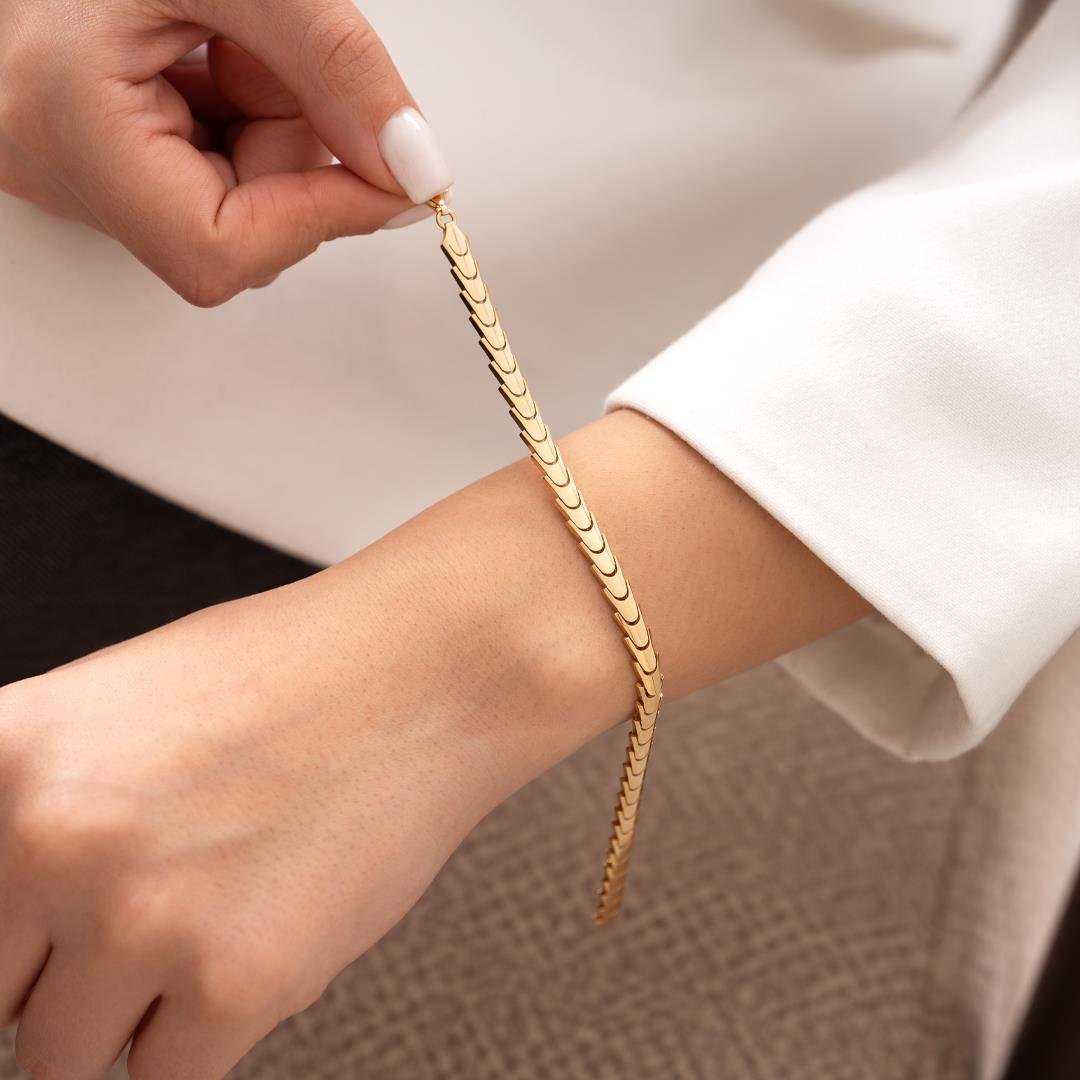 14 Ayar Altın Dalga Model Tasarım Bileklik