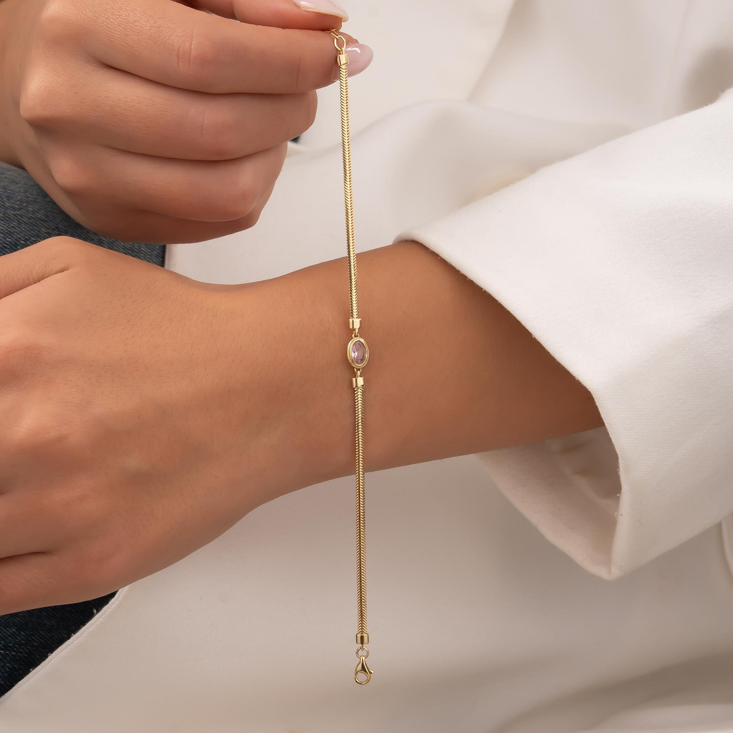 14 Ayar Renkli Pembe Taşlı Bileklik