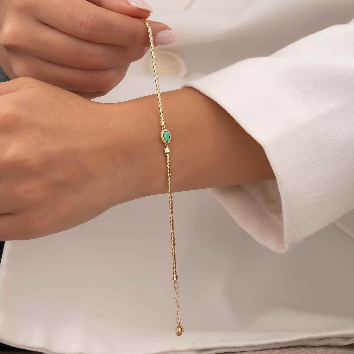 14 Ayar Renkli Yeşil Taşlı Bileklik