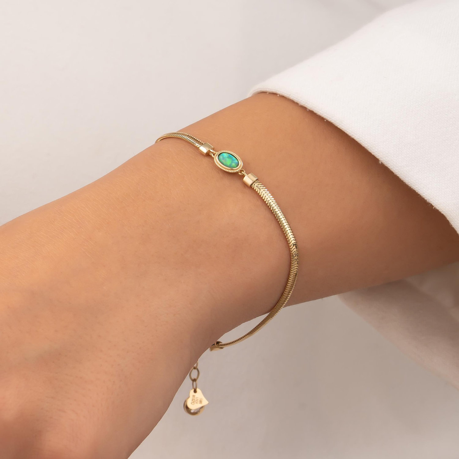 14 Ayar Renkli Yeşil Taşlı Bileklik