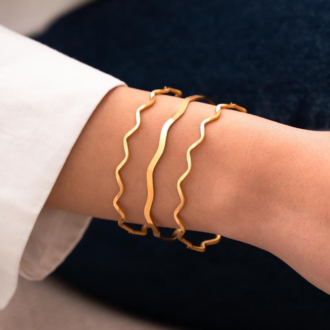 24 Gr(Gram) 3'lü Kombin 2 Ajda Zigzag 1 Düz Zigzag 22 Ayar Altın İşçiliksiz Yatırımlık Bilezik