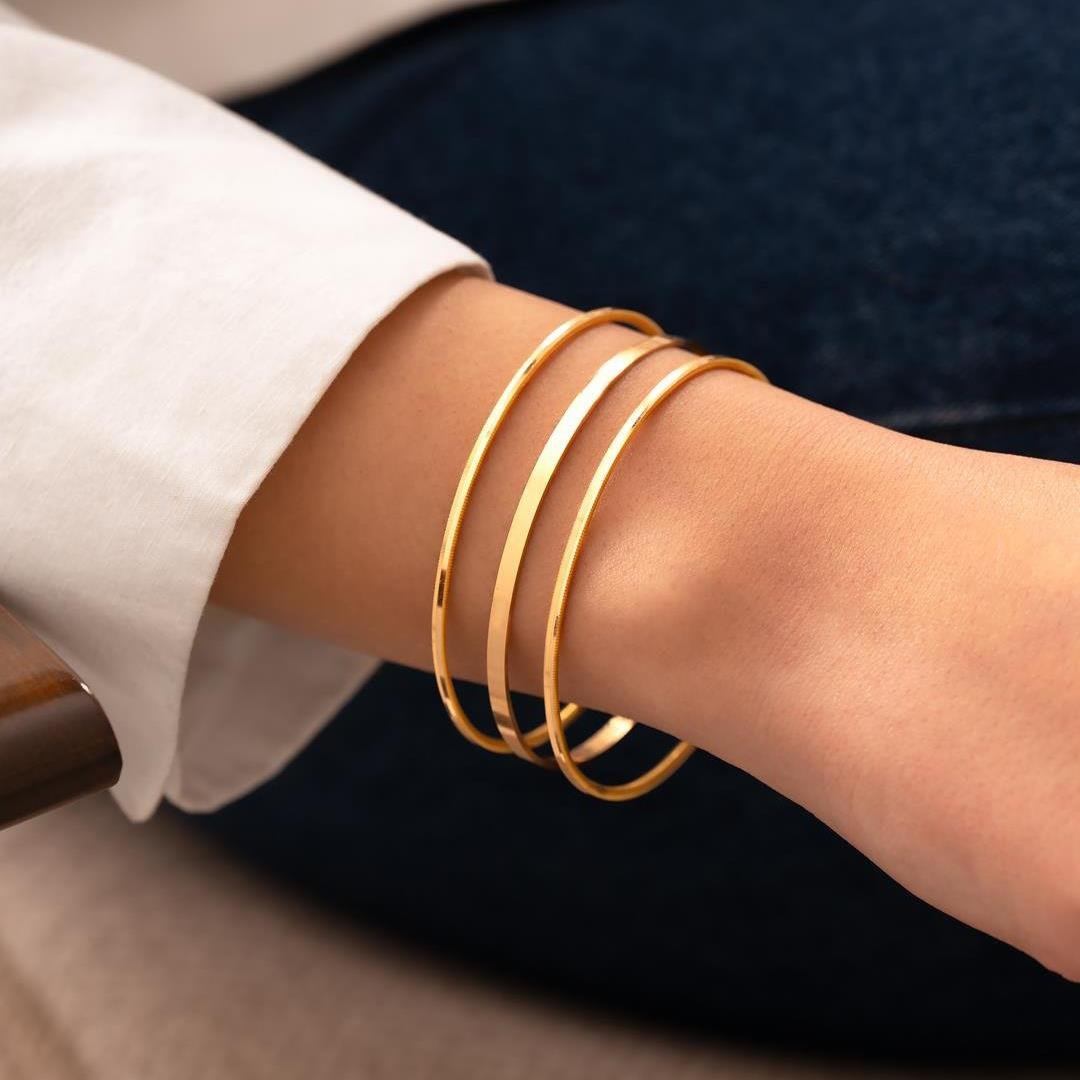 24 Gr(Gram) 3'lü Kombin 2 Suyolu Ajda 1 Düz Kibrit Çöpü Model 22 Ayar Altın İşçiliksiz Yatırımlık Bilezik