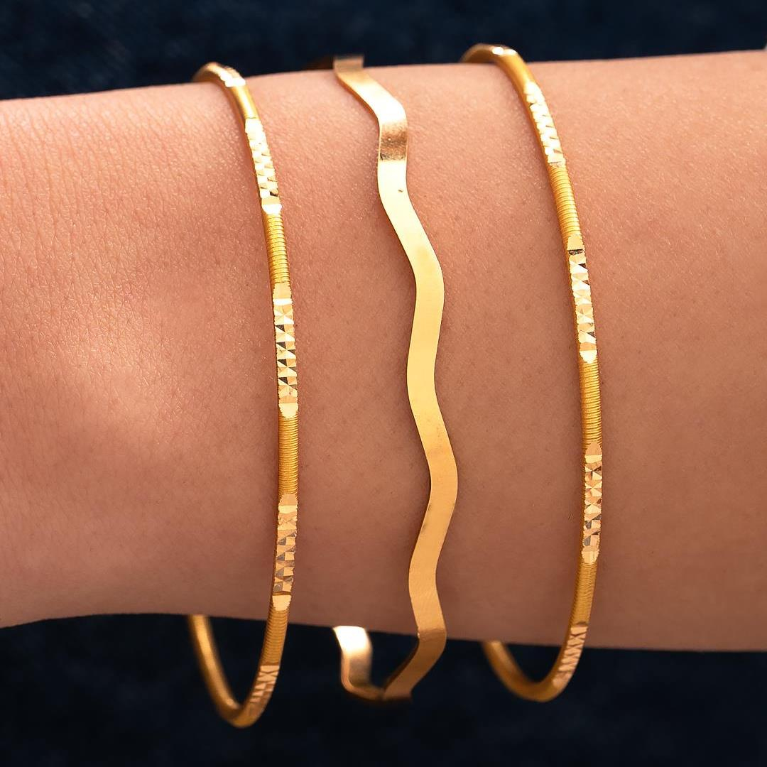 24 Gr(Gram) 3'lü Kombin 2 Yıldız Ajda 1 Düz Zigzag 22 Ayar Altın İşçiliksiz Yatırımlık Bilezik