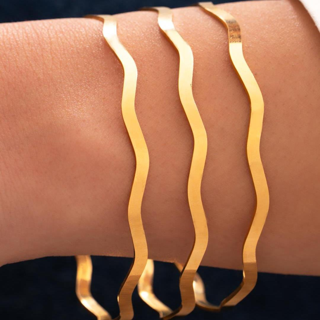 24 Gr(Gram) 3lü Kombin Kibrit Çöpü Dalga Model  22 Ayar Altın İşçiliksiz Yatırımlık Bilezik